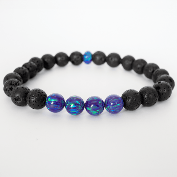 Sleepy Lavender Opal & Lava Stone Beaded Bracelet - The Opal Dealer