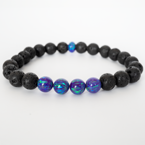 Sleepy Lavender Opal & Lava Stone Beaded Bracelet