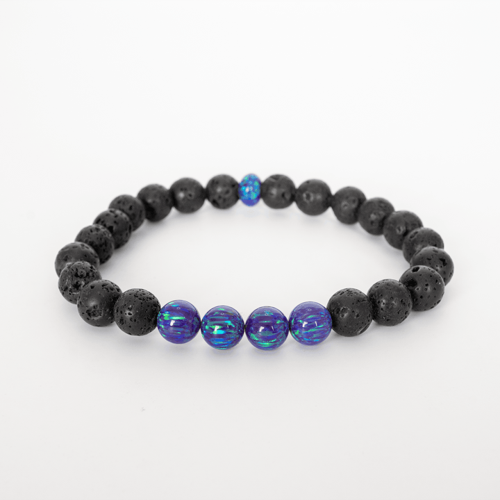 Sleepy Lavender Opal & Lava Stone Beaded Bracelet - The Opal Dealer