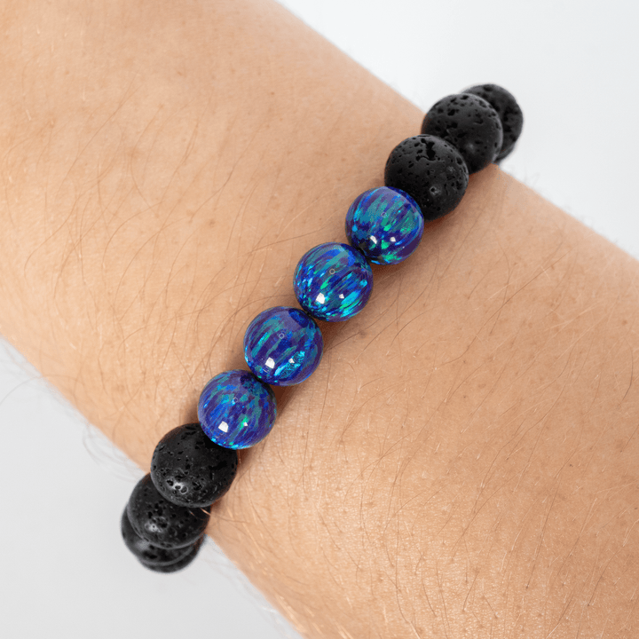 Sleepy Lavender Opal & Lava Stone Beaded Bracelet - The Opal Dealer