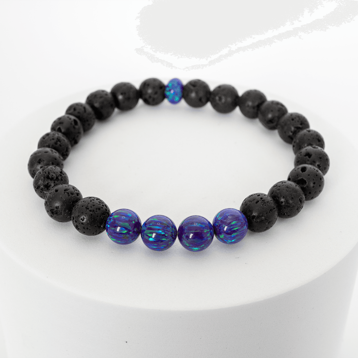 Sleepy Lavender Opal & Lava Stone Beaded Bracelet - The Opal Dealer