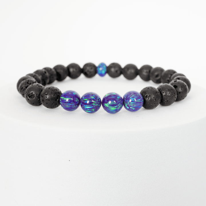 Sleepy Lavender Opal & Lava Stone Beaded Bracelet - The Opal Dealer