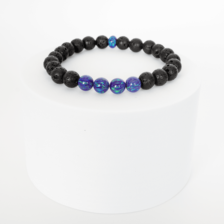 Sleepy Lavender Opal & Lava Stone Beaded Bracelet - The Opal Dealer
