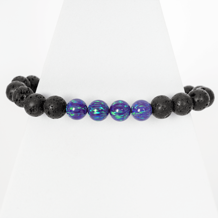 Sleepy Lavender Opal & Lava Stone Beaded Bracelet - The Opal Dealer