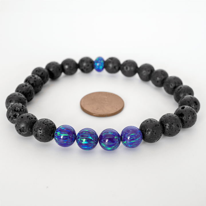 Sleepy Lavender Opal & Lava Stone Beaded Bracelet - The Opal Dealer