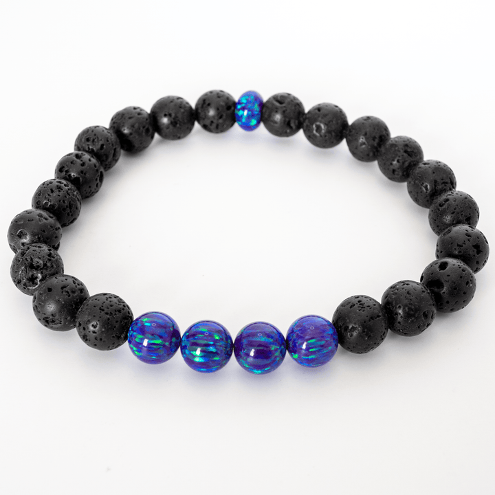 Sleepy Lavender Opal & Lava Stone Beaded Bracelet - The Opal Dealer