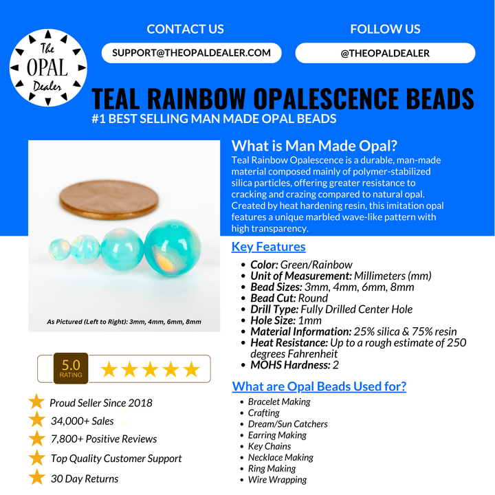 Teal Rainbow Opalescence Craft Beads - The Opal Dealer