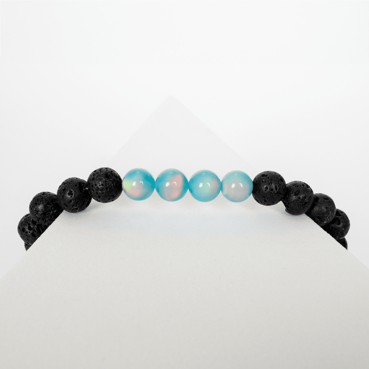 Teal Rainbow Opalescence & Lava Stone Beaded Bracelet - The Opal Dealer