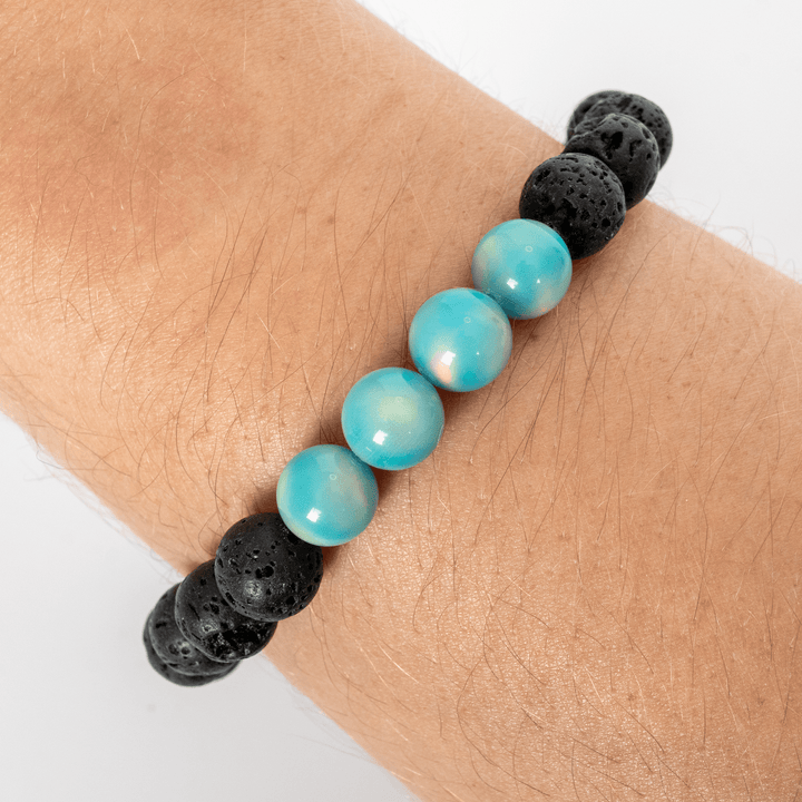 Teal Rainbow Opalescence & Lava Stone Beaded Bracelet - The Opal Dealer