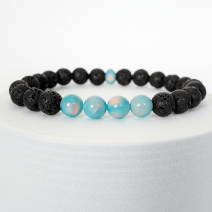 Teal Rainbow Opalescence & Lava Stone Beaded Bracelet - The Opal Dealer