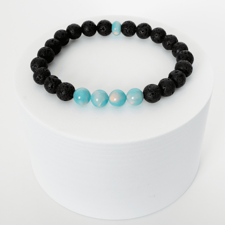 Teal Rainbow Opalescence & Lava Stone Beaded Bracelet - The Opal Dealer