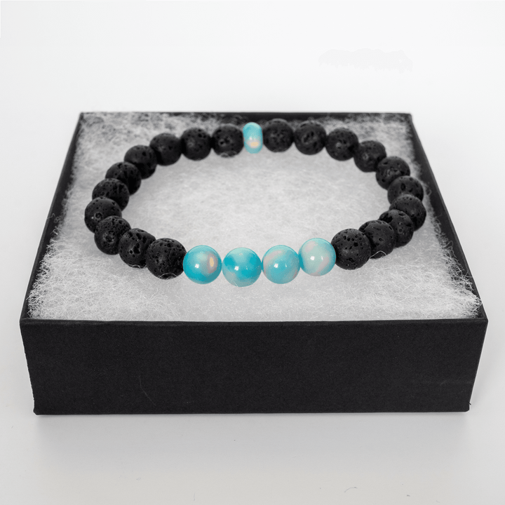 Teal Rainbow Opalescence & Lava Stone Beaded Bracelet - The Opal Dealer