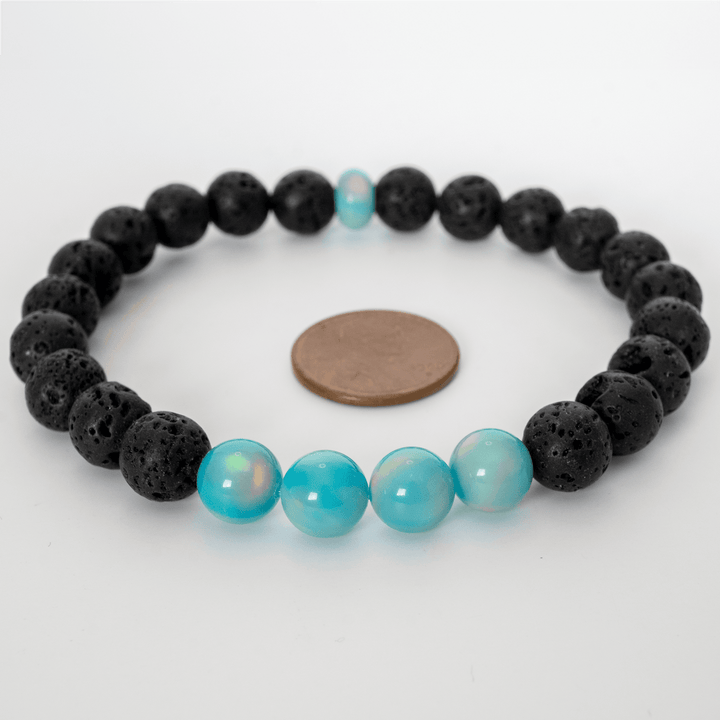 Teal Rainbow Opalescence & Lava Stone Beaded Bracelet - The Opal Dealer