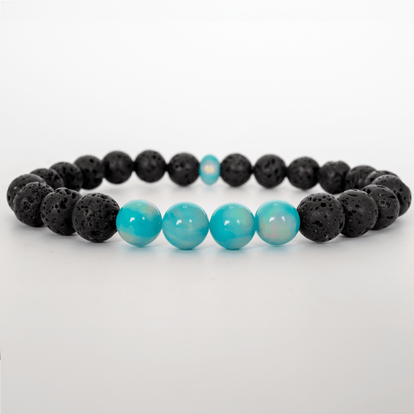 Teal Rainbow Opalescence & Lava Stone Beaded Bracelet - The Opal Dealer