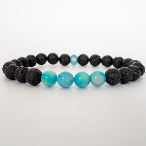 Teal Rainbow Opalescence & Lava Stone Beaded Bracelet
