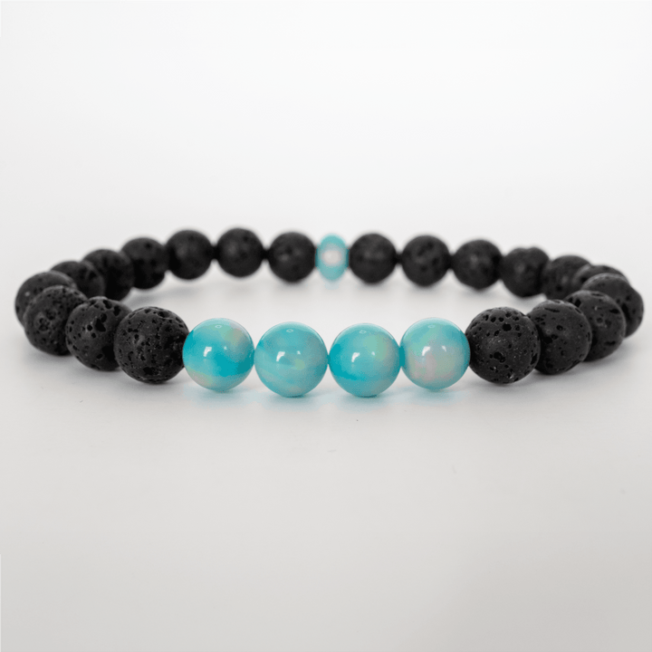 Teal Rainbow Opalescence & Lava Stone Beaded Bracelet - The Opal Dealer