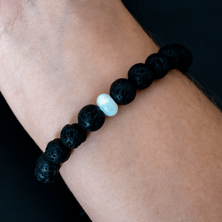White Rainbow Opalescence & Lava Stone Beaded Bracelet - The Opal Dealer