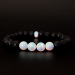 White Rainbow Opalescence & Lava Stone Beaded Bracelet - New Design