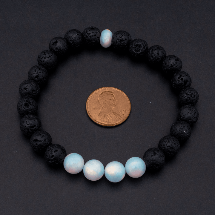 White Rainbow Opalescence & Lava Stone Beaded Bracelet - The Opal Dealer