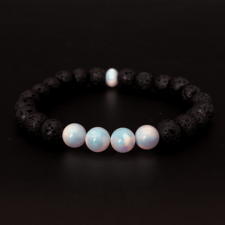 White Rainbow Opalescence & Lava Stone Beaded Bracelet - The Opal Dealer