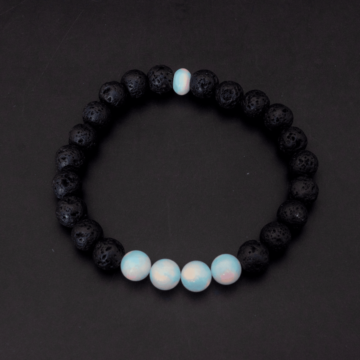 White Rainbow Opalescence & Lava Stone Beaded Bracelet - The Opal Dealer