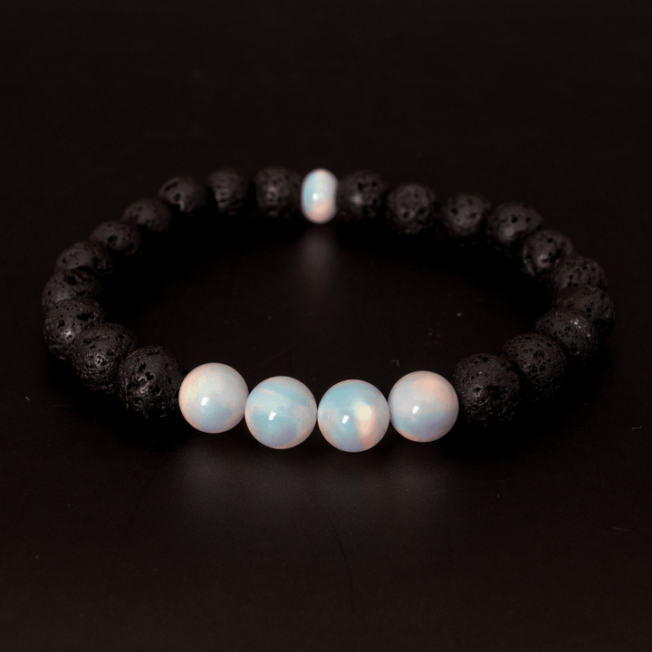 White Rainbow Opalescence & Lava Stone Beaded Bracelet - The Opal Dealer