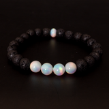 White Rainbow Opalescence & Lava Stone Beaded Bracelet - New Design