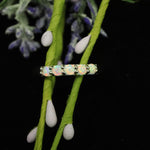 5 Stone Round Cut Pearl White Opal Ring - 925 Sterling Silver Stackable Ring