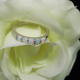 5 Stone Round Cut Pearl White Opal Ring - 925 Sterling Silver Stackable Ring