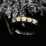 5 Stone Round Cut Pearl White Opal Ring - 925 Sterling Silver Stackable Ring