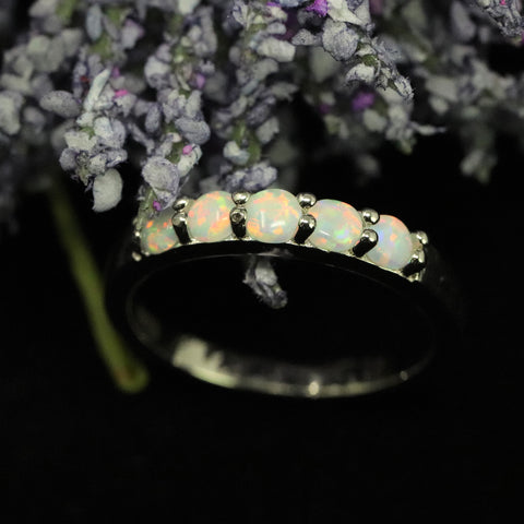 Opal Ring Round Cut Pearl White Opal Ring 925 Sterling Silver