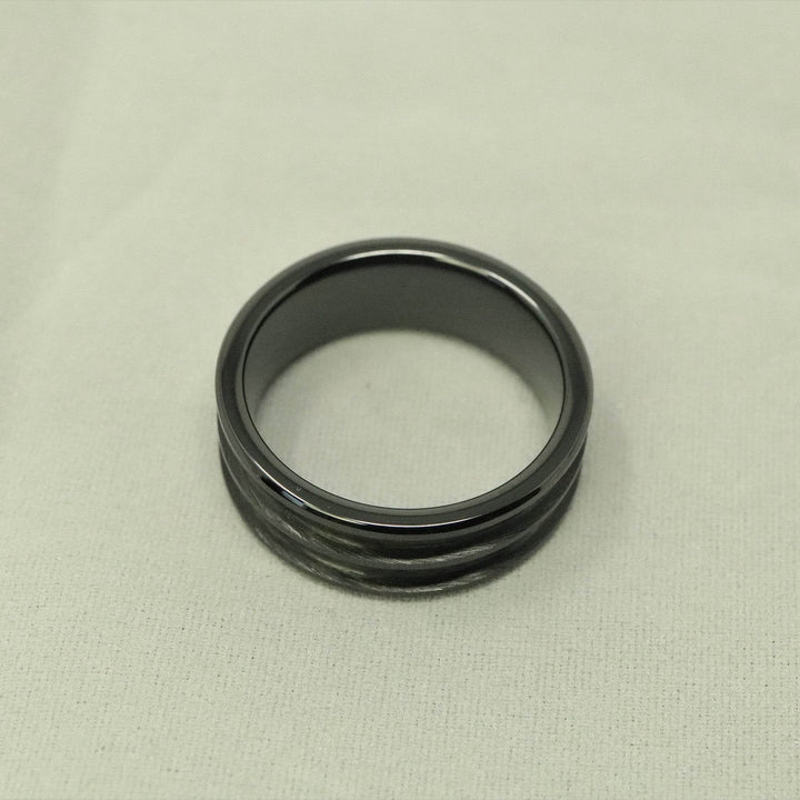 Black Ceramic Double Channel Ring Blank 8mm Wide 2.5mm Channels - The Opal Dealer