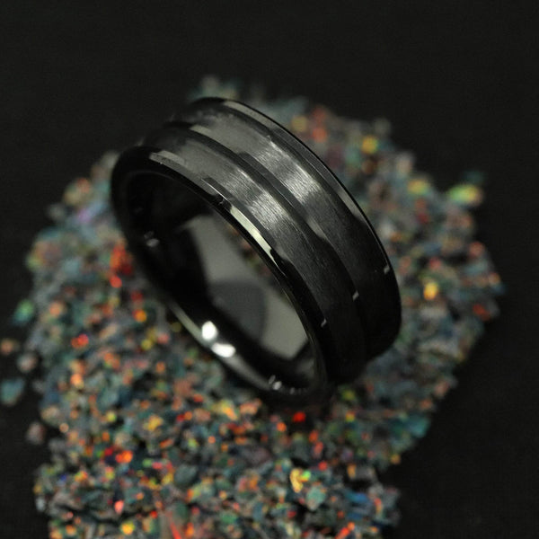 Black Ceramic Double Channel Ring Blank 8mm Wide 2.5mm Channels - The Opal Dealer