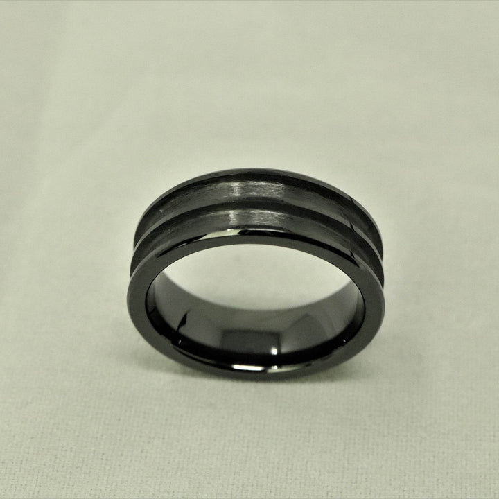 Black Ceramic Double Channel Ring Blank 8mm Wide 2.5mm Channels - The Opal Dealer