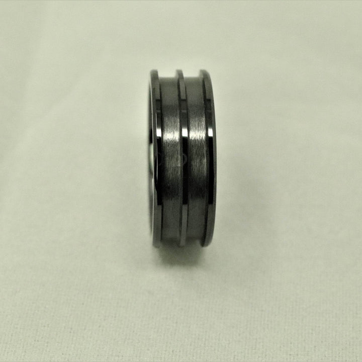 Black Ceramic Double Channel Ring Blank 8mm Wide 2.5mm Channels - The Opal Dealer