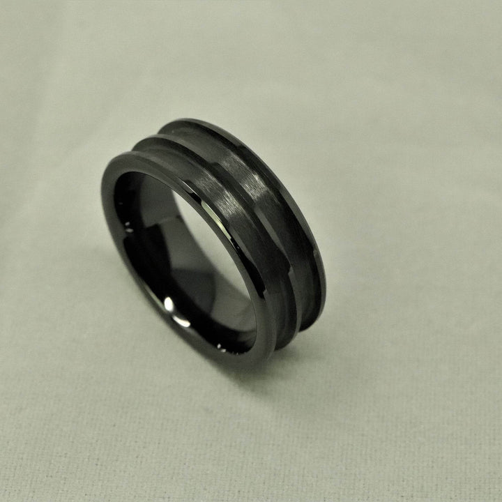 Black Ceramic Double Channel Ring Blank 8mm Wide 2.5mm Channels - The Opal Dealer