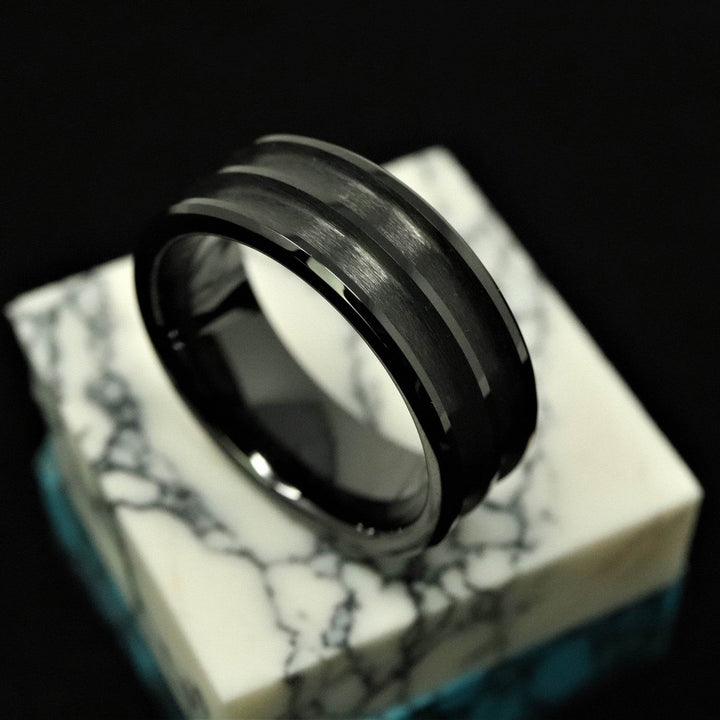 Black Ceramic Double Channel Ring Blank 8mm Wide 2.5mm Channels - The Opal Dealer