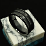 Black Ceramic Double Channel Ring Blank 8mm Wide 2.5mm Channels