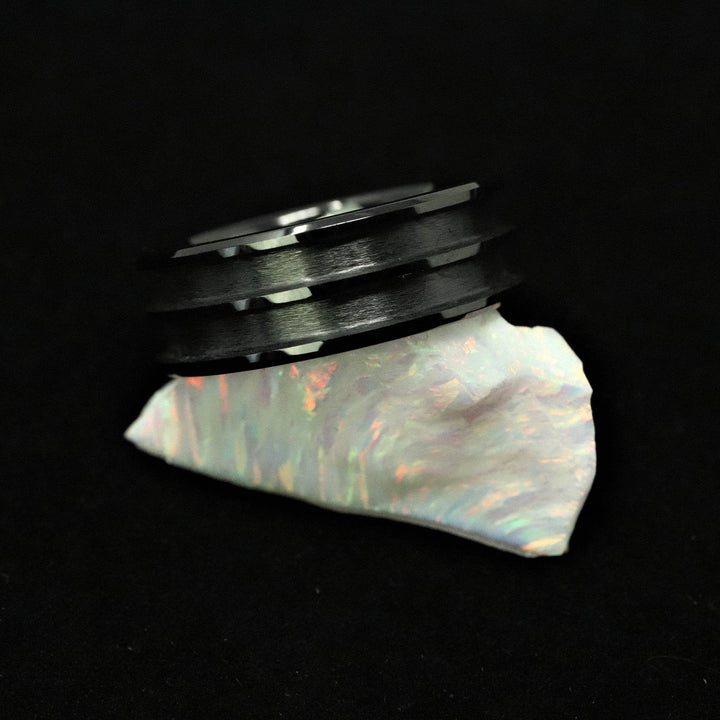 Black Ceramic Double Channel Ring Blank 8mm Wide 2.5mm Channels - The Opal Dealer