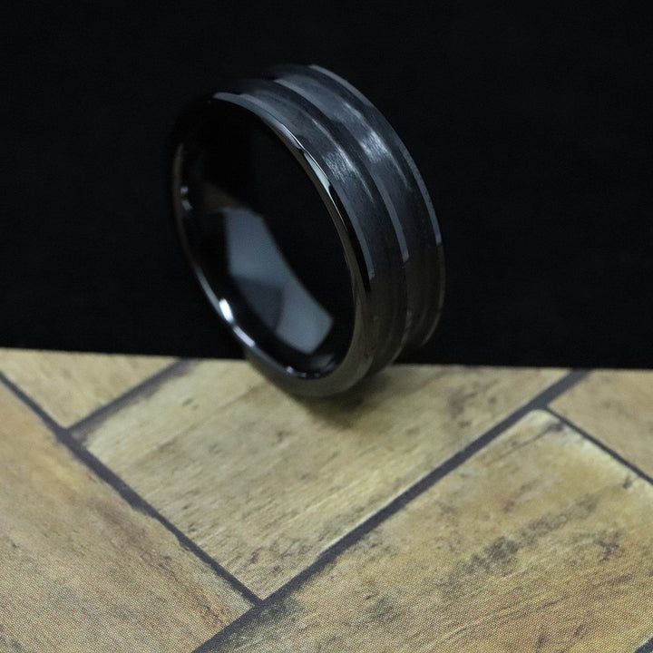 Black Ceramic Double Channel Ring Blank 8mm Wide 2.5mm Channels - The Opal Dealer