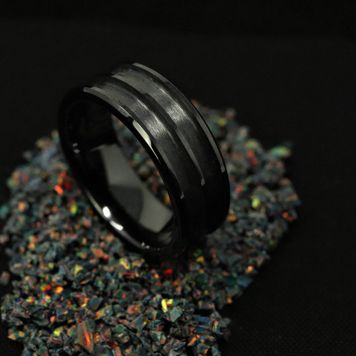 Black Ceramic Double Channel Ring Blank 8mm Wide 2.5mm Channels - The Opal Dealer