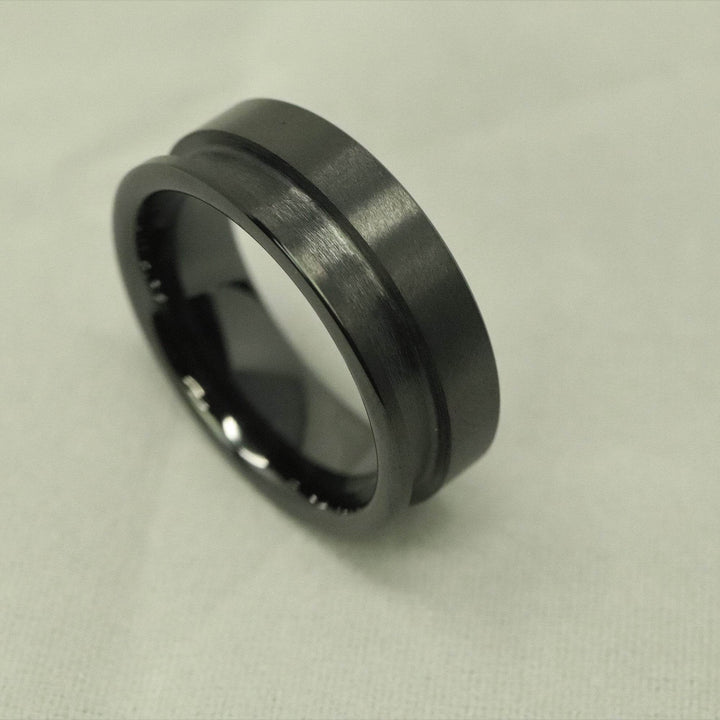 Black Ceramic Off Set Channel Ring Blank 8mm Wide 3mm Channel - The Opal Dealer