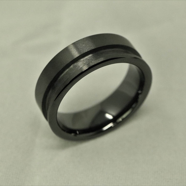 Black Ceramic Off Set Channel Ring Blank 8mm Wide 3mm Channel - The Opal Dealer
