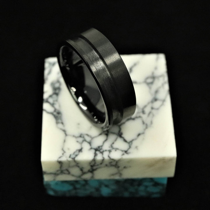 Black Ceramic Off Set Channel Ring Blank 8mm Wide 3mm Channel - The Opal Dealer