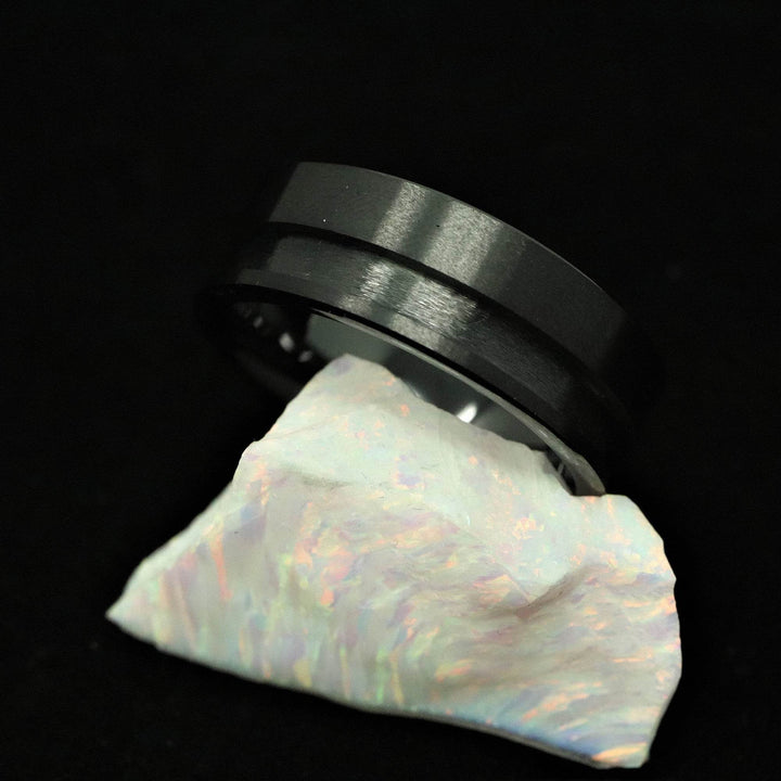 Black Ceramic Off Set Channel Ring Blank 8mm Wide 3mm Channel - The Opal Dealer