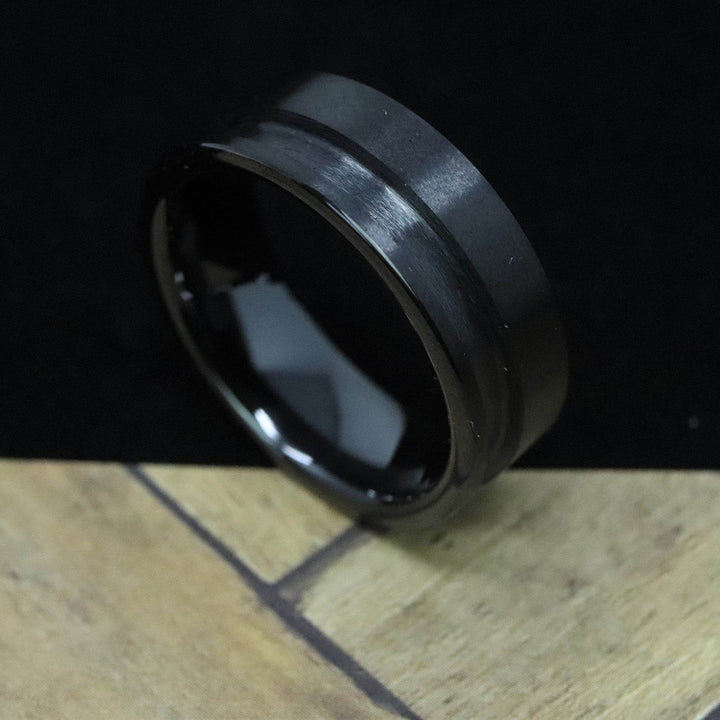 Black Ceramic Off Set Channel Ring Blank 8mm Wide 3mm Channel - The Opal Dealer