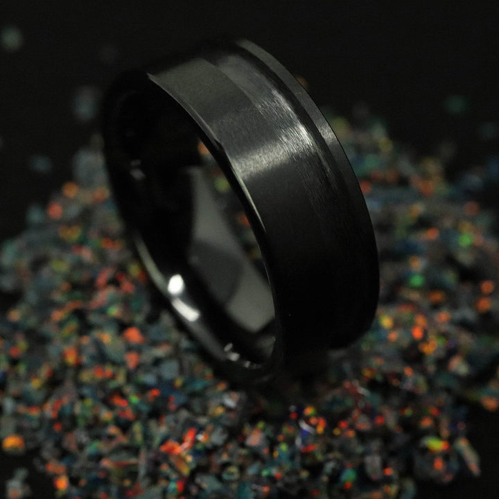 Black Ceramic Off Set Channel Ring Blank 8mm Wide 3mm Channel - The Opal Dealer
