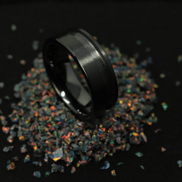 Black Ceramic Off Set Channel Ring Blank 8mm Wide 3mm Channel - The Opal Dealer