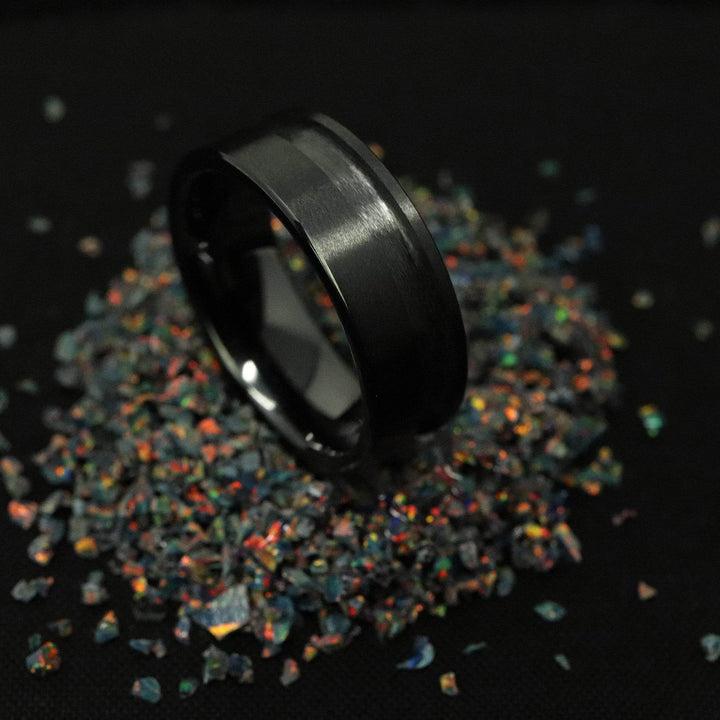 Black Ceramic Off Set Channel Ring Blank 8mm Wide 3mm Channel - The Opal Dealer
