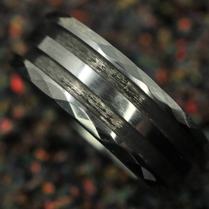 Faceted/Hammered Tungsten Double Channel Ring Blank 8mm Wide 1.5mm Channels - The Opal Dealer